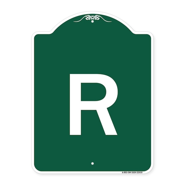 Signmission Designer Series Sign-Sign W/ Letter R, Green & White Aluminum Sign, 18" x 24", GW-1824-22930 A-DES-GW-1824-22930 - main